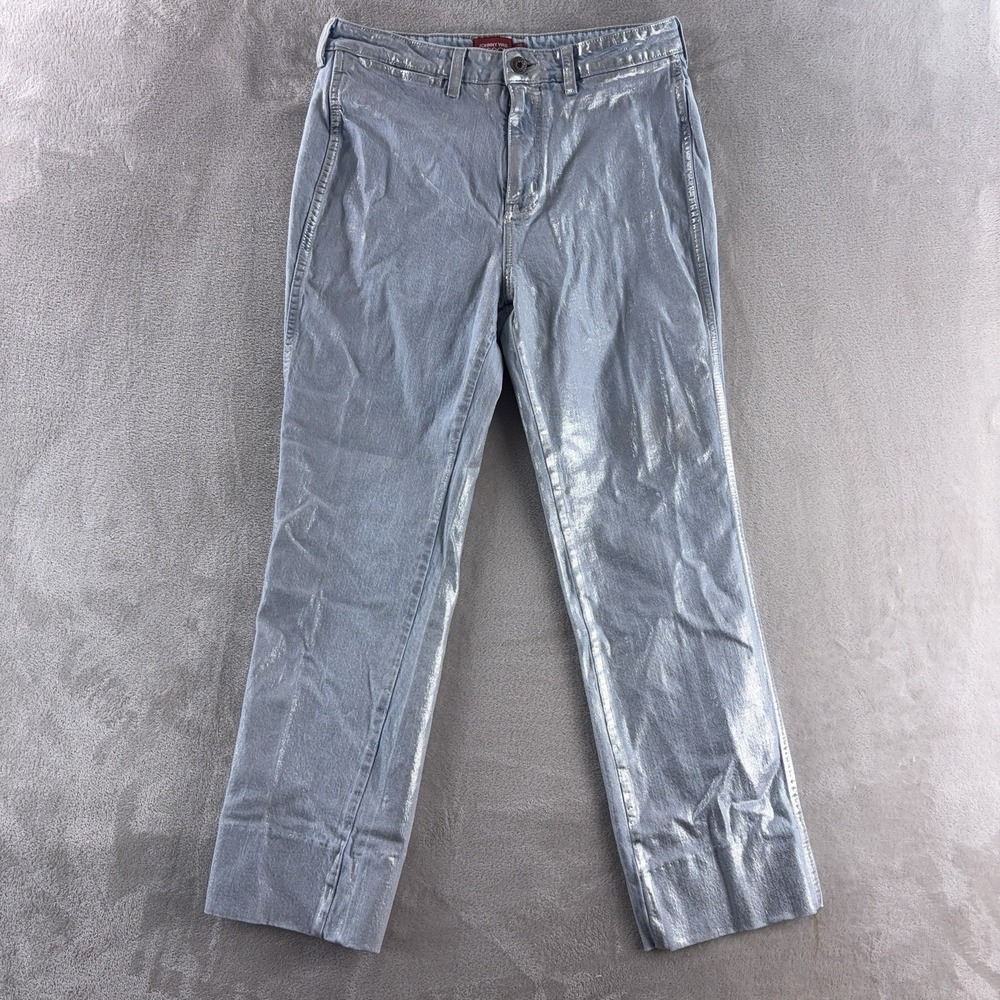 Johnny Was x Sasson Sancere Jeans Womens Size 31x29 Waxed Metallic Silver